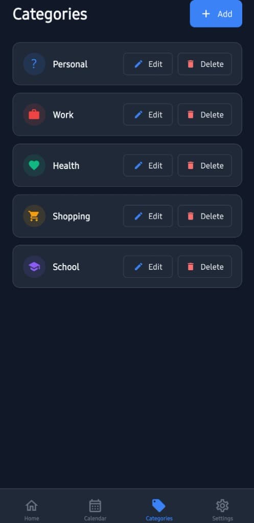 Categories Screen